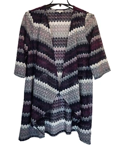 Catherines 1X Open Front 3/4 Sleeve Cover Up Lightweight Cardigan Violet Straps - Picture 1 of 4