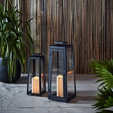 Regular or Large Black Metal Solar Powered LED Garden Flickering Candle Lantern
