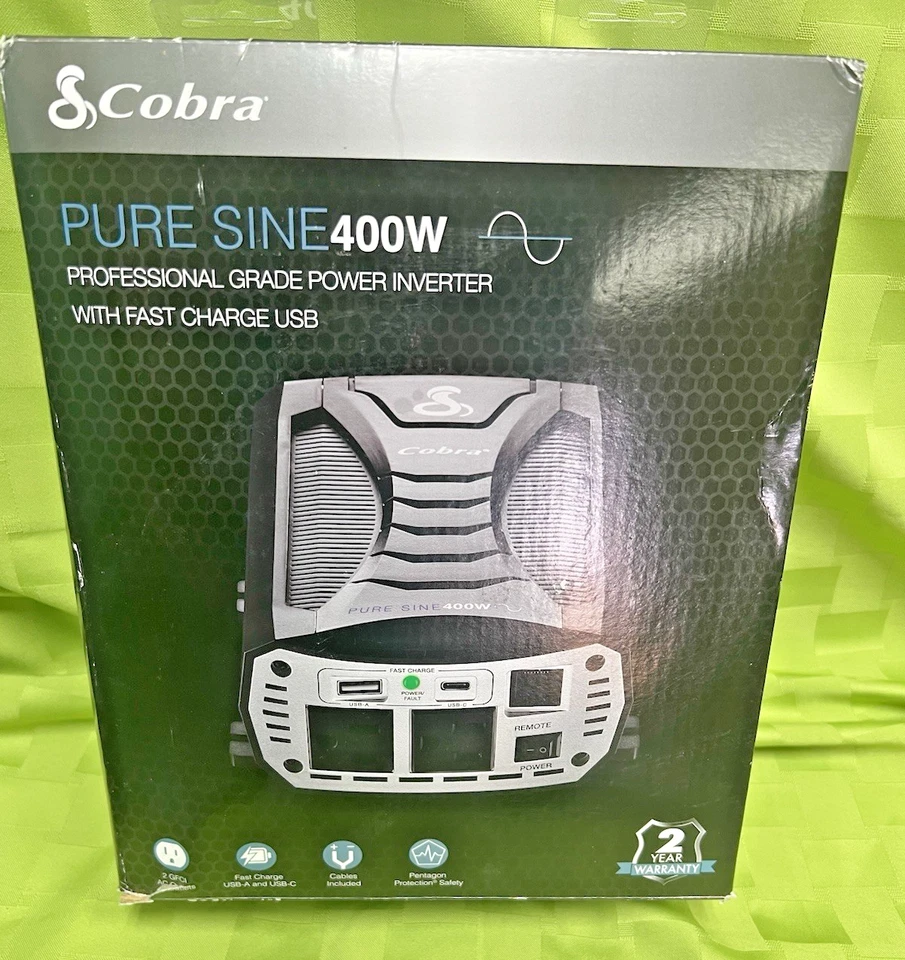 Cobra PURE SINE 400W Pure Sine Wave 400 Watt Power Inverter With Cables CPAP NEW - Image 1 of 4
