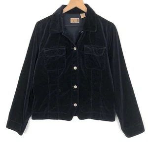 Chaqueta de Camionero De Colección 100% Algodón Terciopelo Para Mujer Talla L Azul Marino Metal Abotonada - Imagen 1 de 11