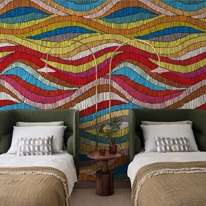 148" x 98" Large Colorful Line Wall Mural Peel And StickWaves Abstract 3D Decor - Picture 1 of 7