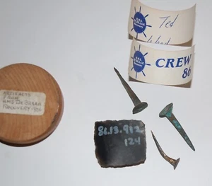 FOUR ARTIFACTS FROM BRITISH WARSHIP HMS DE BRAACK SHIPWRECK W/CARD & CATALOGUE # - Picture 1 of 6