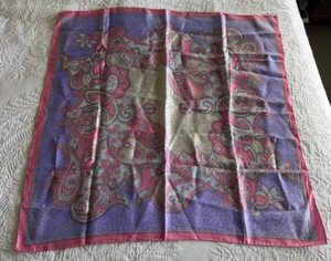 Vintage Mid Century Modern 27" Boho Silk Scarf Pink Purple Paisley square j7 - Picture 1 of 5
