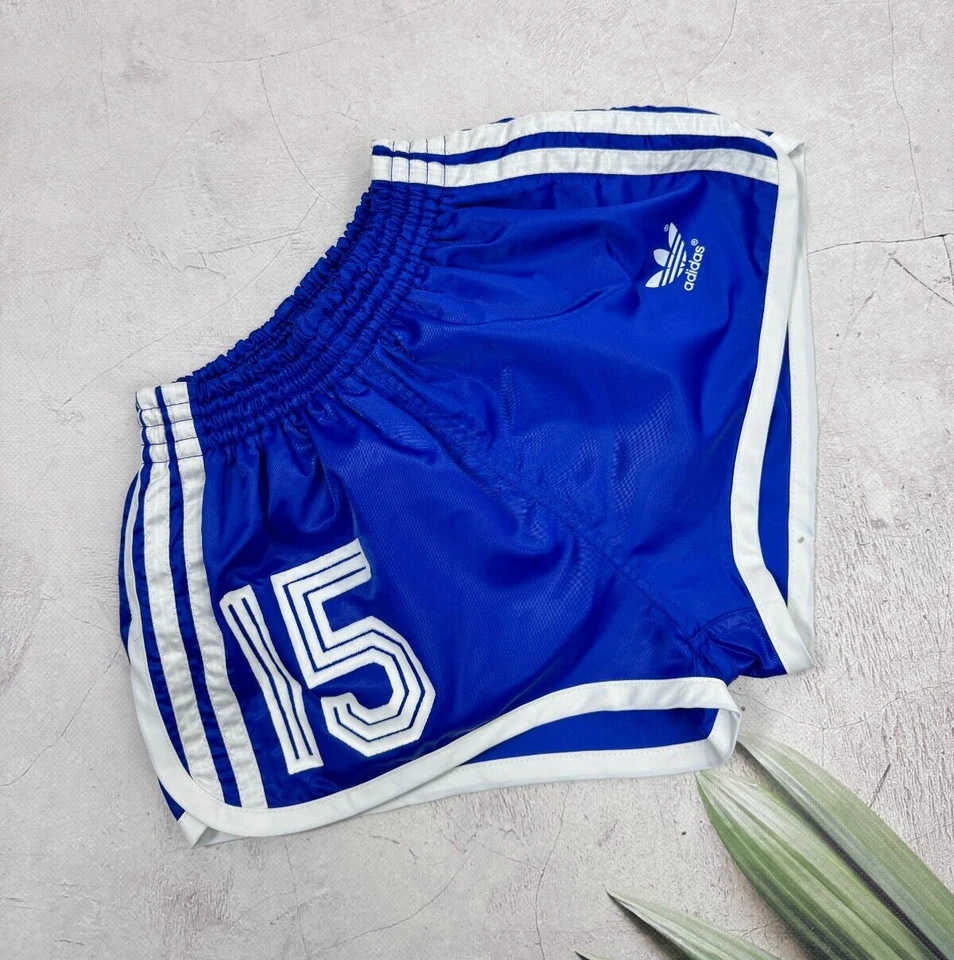 Retro 70s Adidas Football Running Shorts Player Issue #15 Blue & White Stripes - Image 1 of 4