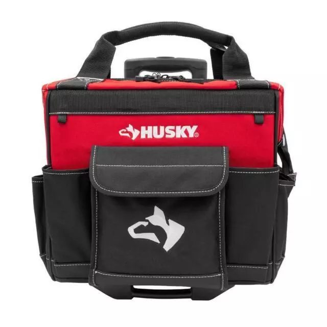 Husky 13-Pockets 14'' Rolling Water Resistant Tool Tote Bag - Red/Black (HD65014-TH)