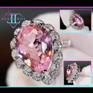 Womens Pink Diamond Ring, Pink Pear Cut Ring, Pink Simulated Diamond Ring - Picture 1 of 9