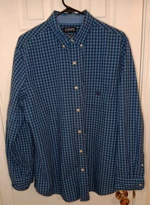 Large Mens Chaps Easy Care Blue Plaid Long Sleeve Button Up Shirt  - Picture 1 of 6