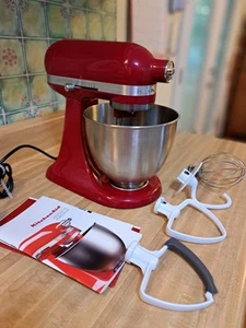 KitchenAid Artisan Mini 3.5qt Tilt Head Stand Mixer Red Flex Edge Beater EUC - Picture 1 of 14