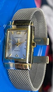 Embassy GEM9068L Cuff Bracelet Silver Mesh Women's Watch Needs Battery - Picture 1 of 5