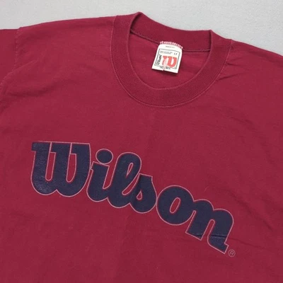 Camiseta Wilson De Colección Para Hombre Grande Alta Borgoña Tenis Deletrear Años 90 Hecha en EE. UU. Foto 1 de 4