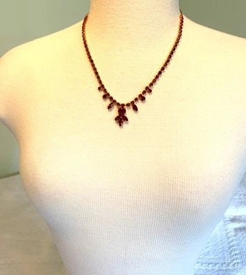 Collar Gargantilla Colgante Vintage Oro Lleno de Cristales Rojos Rubí - 17 pulgadas Foto 1 de 4