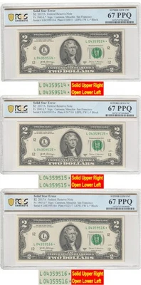 2017A $2 Filled/Solid Star Error Notes PCGS 67PPQ - Three Consecutive SCARCE - Image 1 of 4
