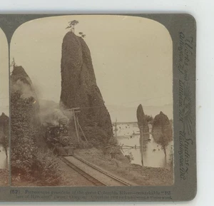 Train at Pillars of Hercules Oregon OR USA Underwood Stereoview - Picture 1 of 2