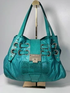 Jimmy Choo Beuteltasche türkis grün geprägtes Leder und Schlangenlederbesatz Riki - Bild 1 von 20