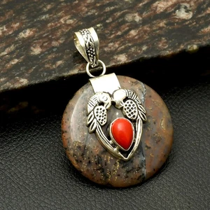 Honey Dendrite Opal Coral Gemstone Handmade Bird Pendant Jewelry 2.2" AP-28596 - Picture 1 of 1