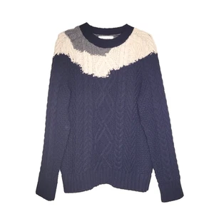 Reiss Chunky Cable Knit Jumper Small Navy Allen Lambswool Blend Crew Preloved - Picture 1 of 10