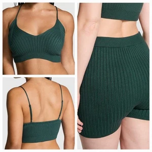 NWT Pink Victoria’s Secret Ribbed Knit 2 Pc Tank & Bike Short Set ~ Green - Picture 1 of 11