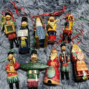 Vintage 10 Stück Russische Holz Volkskunst Handbemalt Ornamente - Bild 1 von 7
