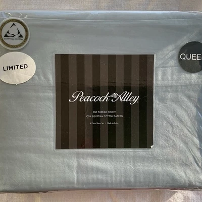 Sábanas Queen Peacock Alley 500TC 100 % algodón satén - azul-hechas en India Foto 1 de 4