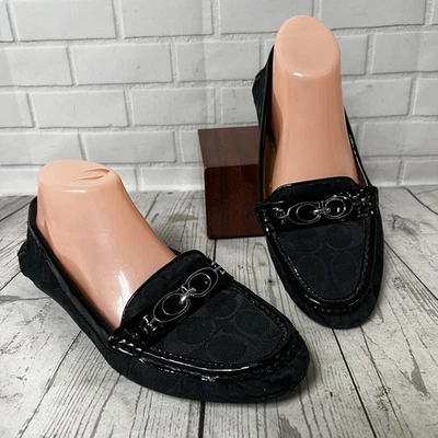 Zapatos Mocasines Coach Talla 9 B Planos Negros Estampado de Firma Fortunata Foto 1 de 4