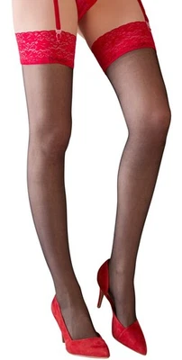Straps Strümpfe Sexy Strapse Spitze Abschluss M-5XL Nylons ohne Naht schwarz rot - Bild 1 von 4