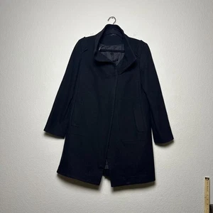 Mark & Spencer Wool Blend Trench Overcoat Jacket Men UK 12 Button Up Navy Blue - Picture 1 of 17