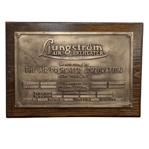 Messing Herstellerplatte auf Holz, 1948 New York Air Preheater Corp. - Bild 1 von 3