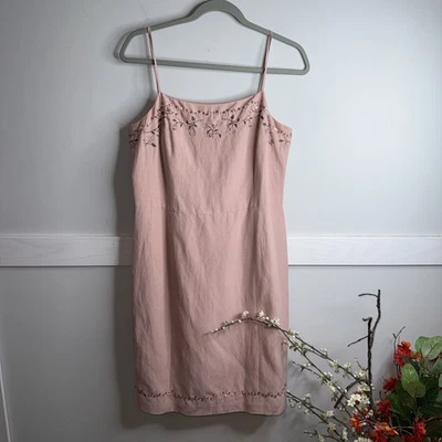 Casual Corner 90s Silk Blend Dress Size 10 Pink Beaded Mini Balletcore - Image 1 of 4