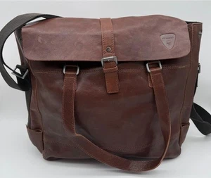 Bolso bandolera de cuero Strellson maletín unisex marrón oscuro grande - Imagen 1 de 10