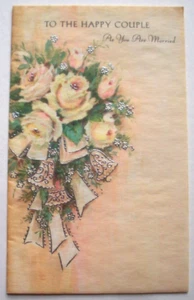 Gelbe orange Rosen silber Highlights Vintage Hochzeitsgrußkarte *BB13 - Bild 1 von 3