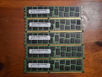 Lot of 5 - Micron 8GB 2RX4 PC3L-10600R -9-11-E2 SERVER RAM MT36KSF1G72PZ-1G4M1F1 - Image 1 of 2