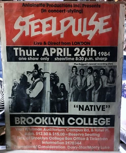 Seltenes 1984 Steel Pulse & Native Brooklyn College 29 x 23" Original Konzert Poster - Bild 1 von 4