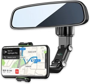 360° Car Rearview Mirror Rotation Adjustable Phone Holder Mount - Photo 1 sur 4