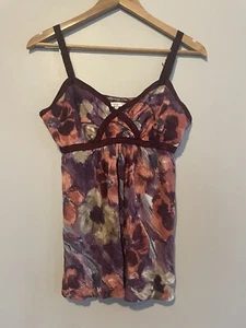 Matty M Floral Ribbon Detail Camisole Adjustable Strap Tank Top Blouse Size S - Picture 1 of 8