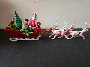 De colección Plástico Suave Navidad Papá Noel en Trineo Flocado Rojo 4 Molde Soplado Reno - Imagen 1 de 5