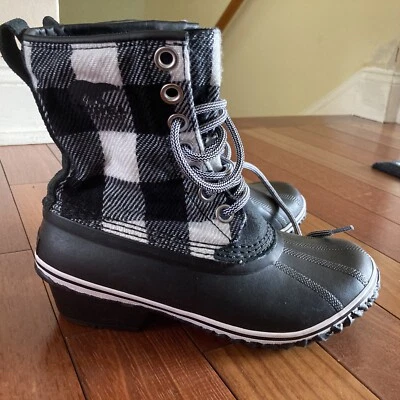 BOTA para mujer Sorel Slimpack 1964 negra/blanca a cuadros NL2653 talla 7,5 Foto 1 de 4