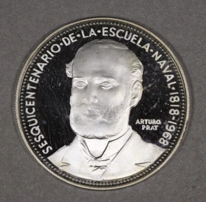 1968 Chile Silver 5 Pesos Proof 150th Anniversary of Naval Academy - Picture 1 of 2