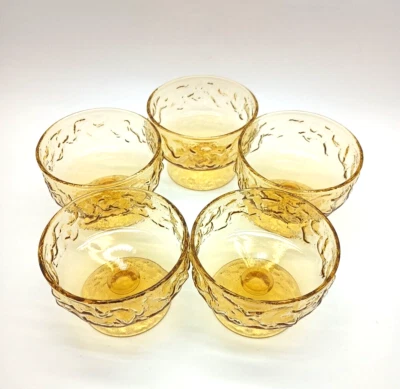Juego de 5 tazas de postre vintage Anchor Hocking Lido Milano miel patas doradas Foto 1 de 4