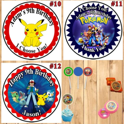 Pokemon Birthday Stickers1 Sheet Round Stickers Personalized - Image 1 of 4