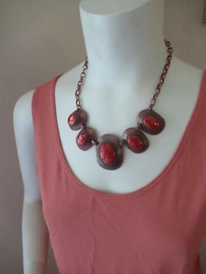 NWOT Chico's Vintage  Statement Chain/ Link Necklace / Copper & Red Enamel - Image 1 of 4