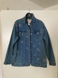 Quacker Factory Denim Jacket Blue Size Small Star Gems - Picture 1 of 8