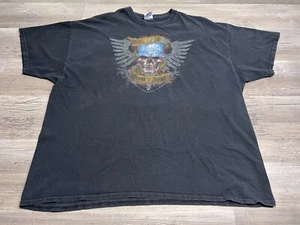 Vintage Biker T-Shirt Faded Skull Eagle Wings American Flag Goth Grunge 2XL Y2K - Picture 1 of 6