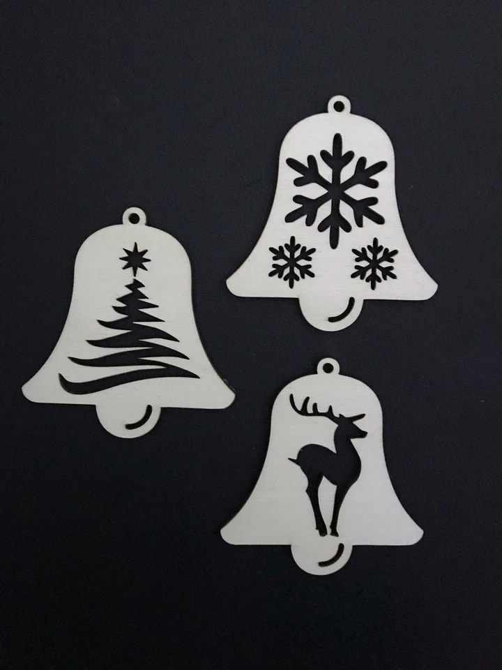  Glocken Set aus Holz Deko Bastelmaterial Bastelholz Weihnachten Winter 3 Stück - Bild 1 von 1