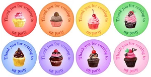 48 x 3cm circular party stickers with cupcake design - Picture 1 of 18