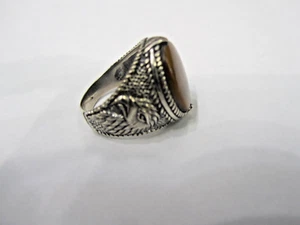 Tiger's Eye Men's Sterling Silver 925 Eagle Ring - Picture 1 of 6