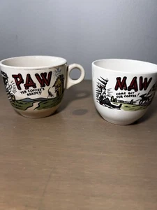 Vintage Paw Yer Coffee's Ready & Maw Come Get Yer Coffee Cup Hillbilly  - Picture 1 of 9