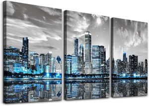 3 Pcs Chicago Skyline Canvas Wall Art Set for Living Room Bedroom Office Decor - Picture 1 of 12