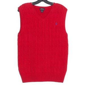 Polo Ralph Lauren Boys Sweater Vest Cable Knit Preppy Holiday Red XL 18-20 JF - Picture 1 of 6