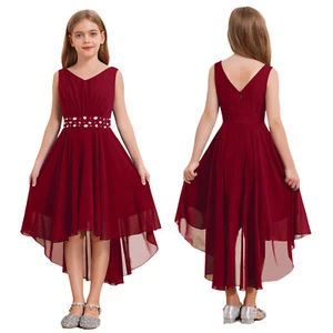 Kids Flower Girls High Low Dress Chiffon Wedding Bridesmaid Party Prom Dresses - Picture 1 of 71