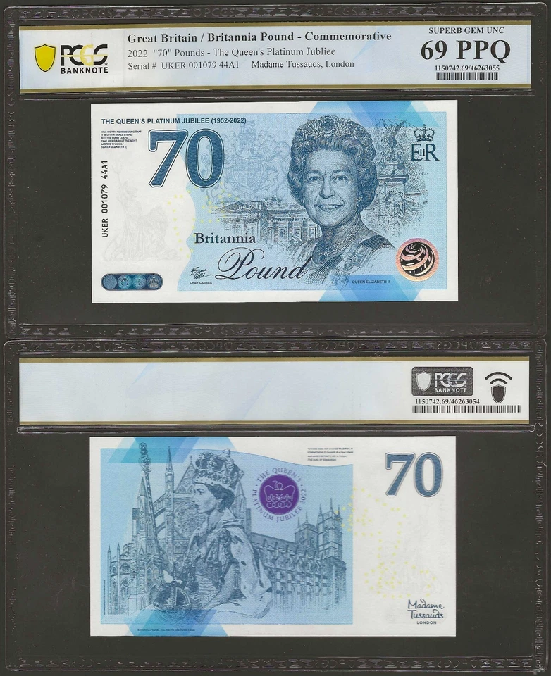 GREAT BRITAIN 70 Pound Test Note, 2022 Queen's Platinum Jubilee, PCGS 69 PPQ UNC - Image 1 of 1